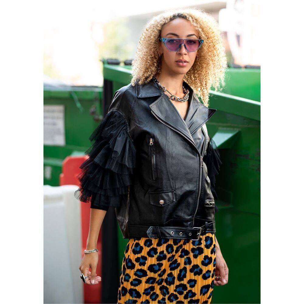 Kate Hewko Cropped Leather Jacket size S Oversized‎ Gothic Punk Grunge Moto